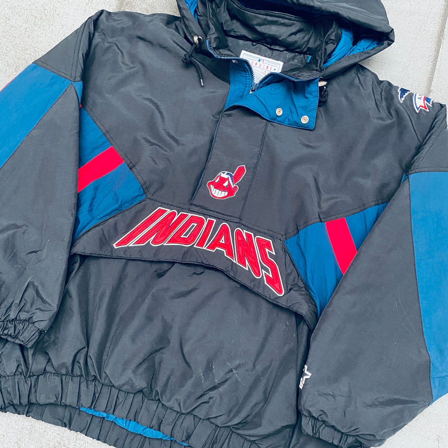 Cleveland Indians: 1990's Blackout 1/4 Zip Starter Breakaway Jacket (XL)