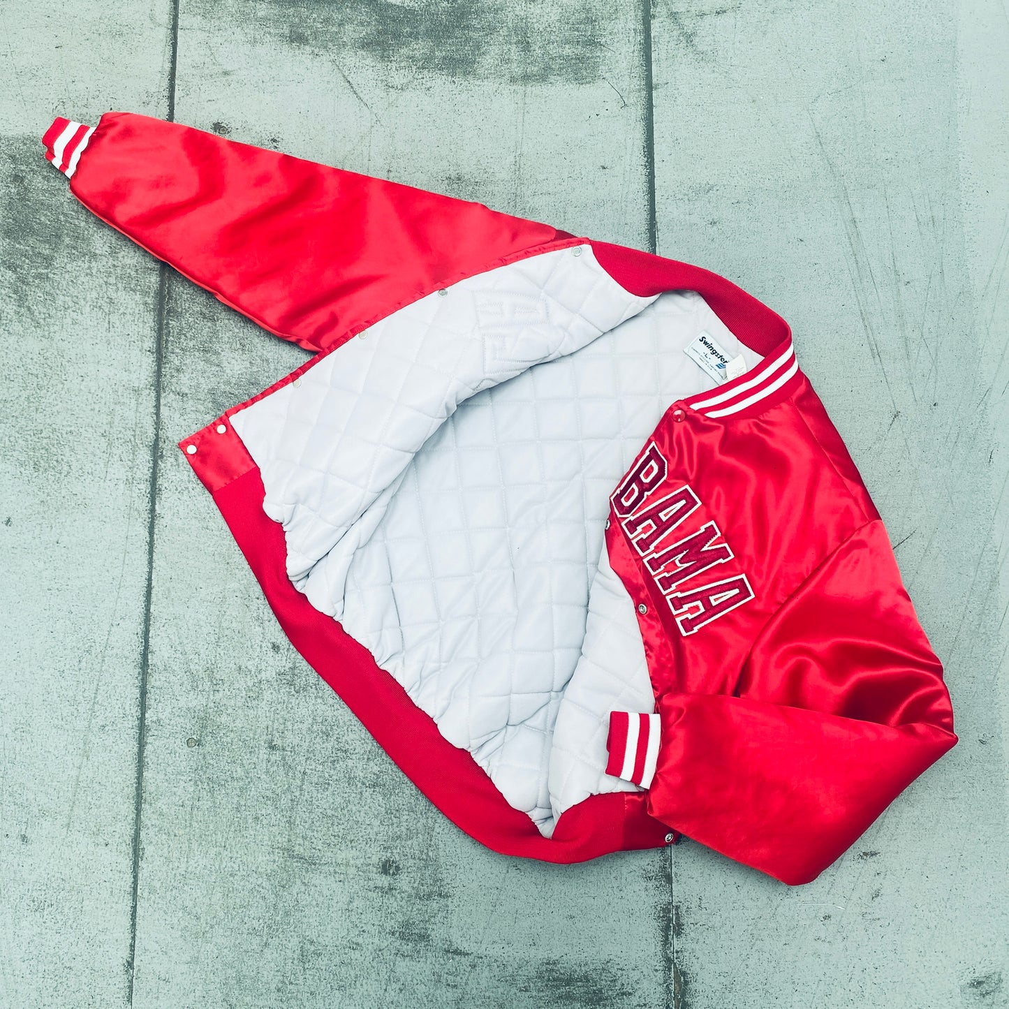 Alabama Crimson Tide: 1990's Swingster Satin Stitched Spellout Bomber Jacket (L)