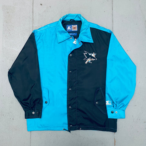 San Jose Sharks: 1991 Satin Center Ice Starter Bomber Jacket (XL