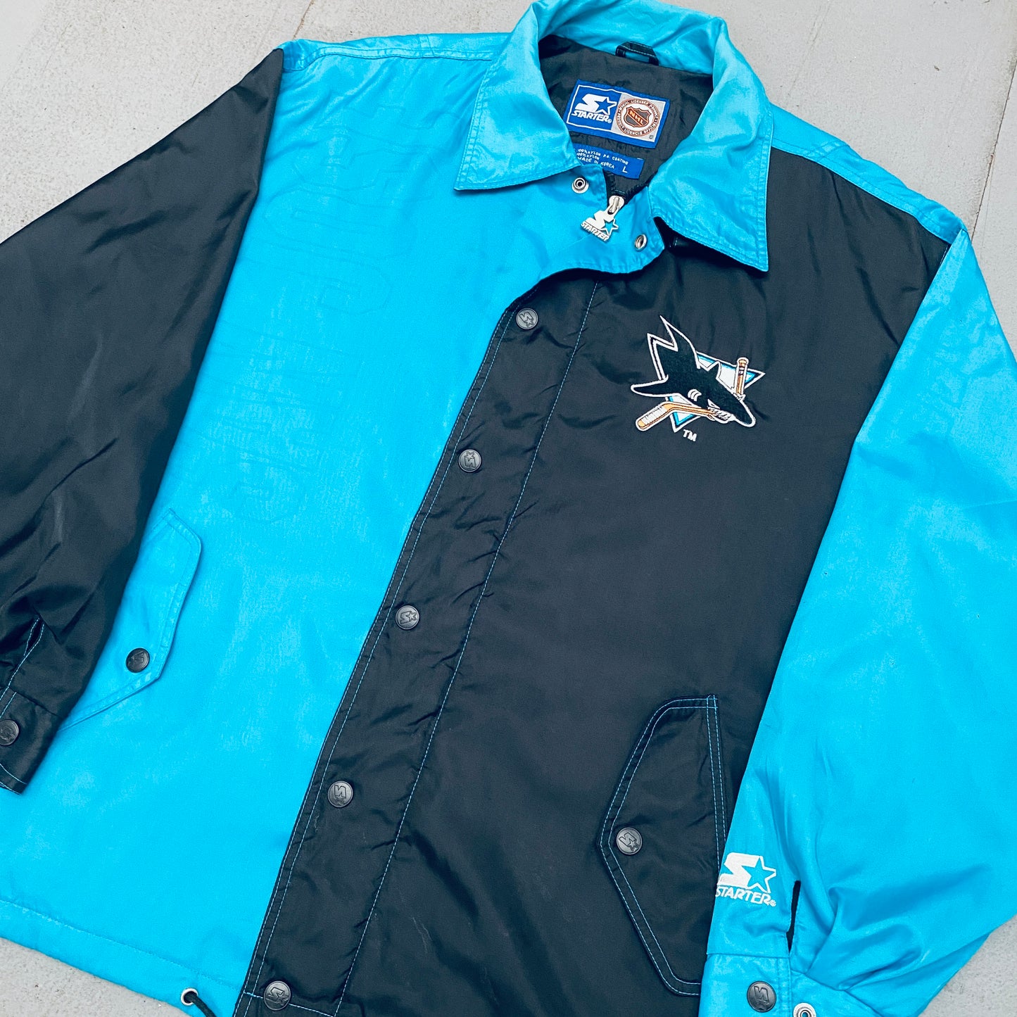 San Jose Sharks: 1993 Satin Fullzip Lightweight Starter Jacket (L/XL)