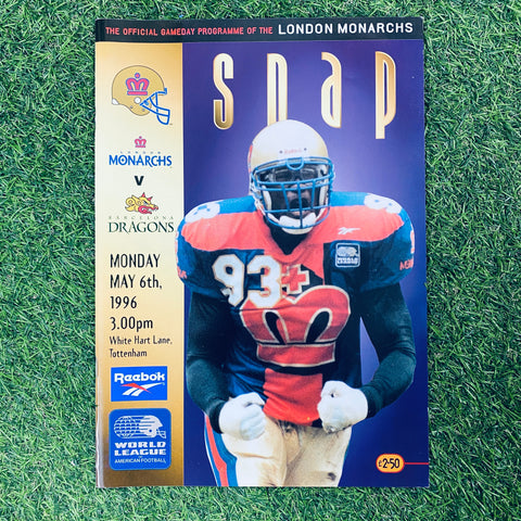Snap Official Gameday Programme. London Monarchs vs Barcelona Dragons, 6 May, 1996