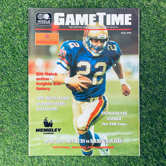 Game Time Official Match Programme, Monarchs vs Birmingham Fire, 11 April, 1992