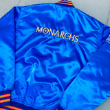 WLAF: London Monarchs 1991 Satin Reverse Embroidered Spellout Bomber Jacket (L/XL)