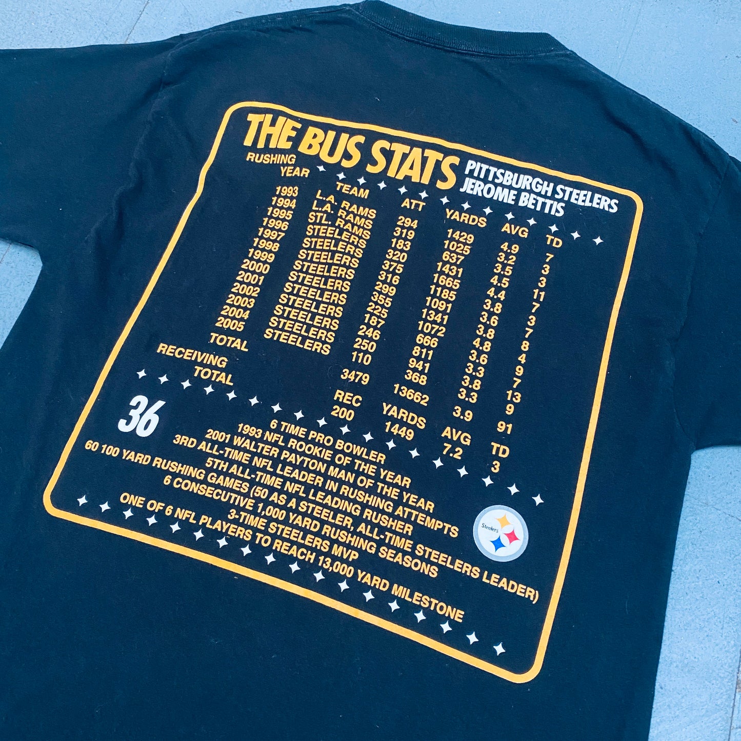 Pittsburgh Steelers: 2005 Reebok Jerome Bettis "The Bus Stops Here" All Over Graphic Tee (M/L)