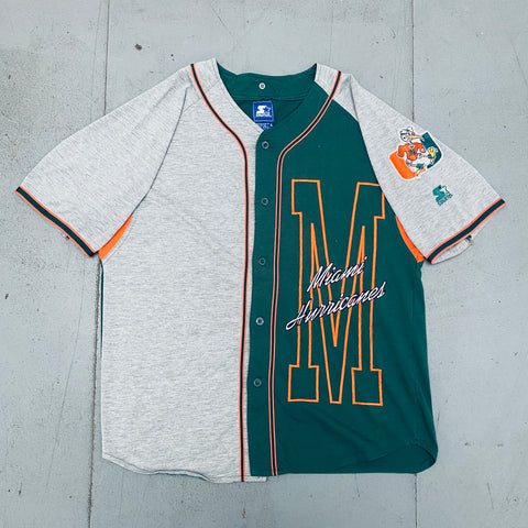 Miami Hurricanes: 1990's Embroidered Spellout Starter Baseball Jersey (XL)
