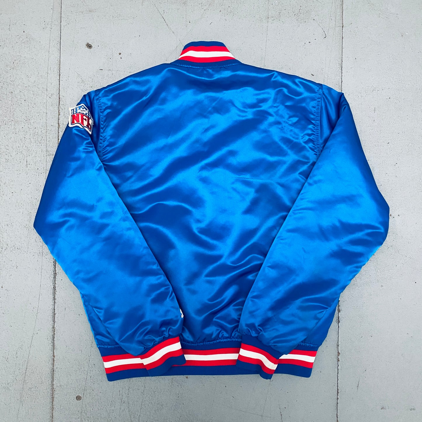 New England Patriots: 1980's Satin "Pat Patriot" Proline Starter Bomber Jacket (M)