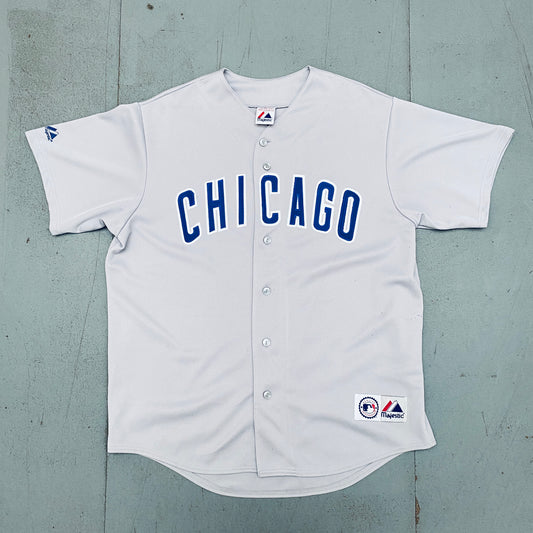 Chicago Cubs: 1990's Grey Majestic Stitched Spellout Jersey (L)