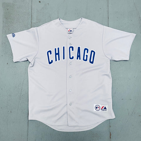 Chicago Cubs: 1990's Grey Majestic Stitched Spellout Jersey (L)