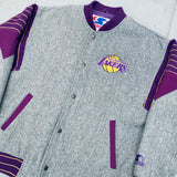 Los Angeles Lakers: 1990's Wool Reverse Stitched Script Spellout Fullzip Starter Bomber Jacket (L/XL)