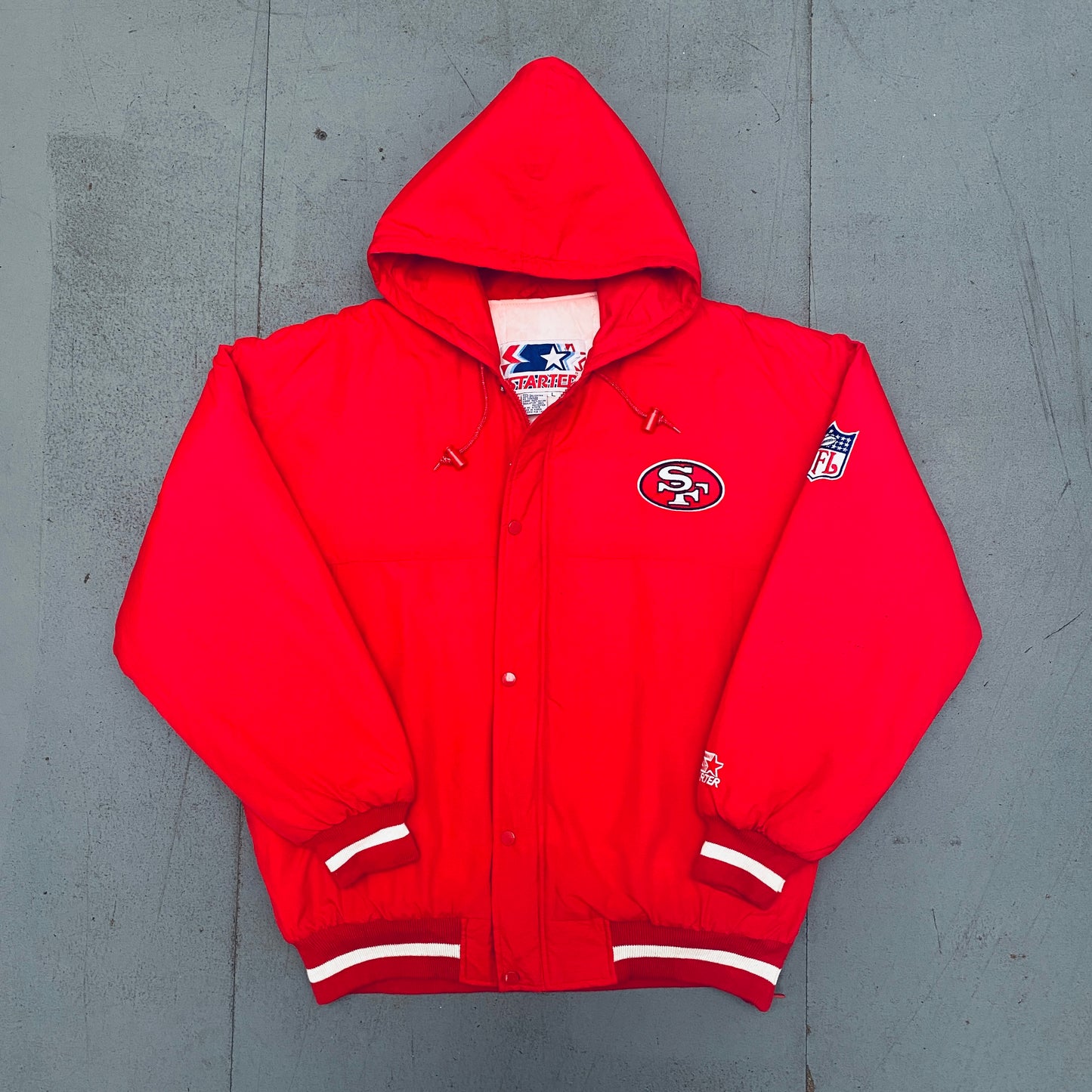 San Francisco 49ers: 1990's Reverse Spellout Fullzip Starter Parka Jacket (L)