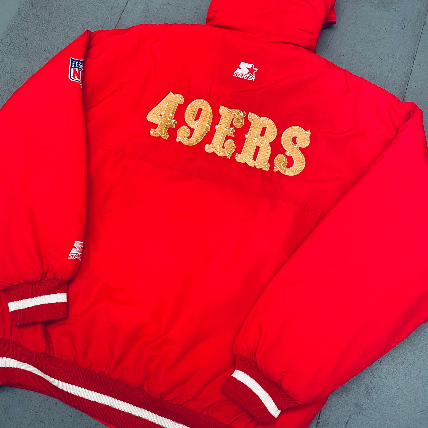 San Francisco 49ers: 1990's Reverse Spellout Fullzip Starter Parka Jacket (L)