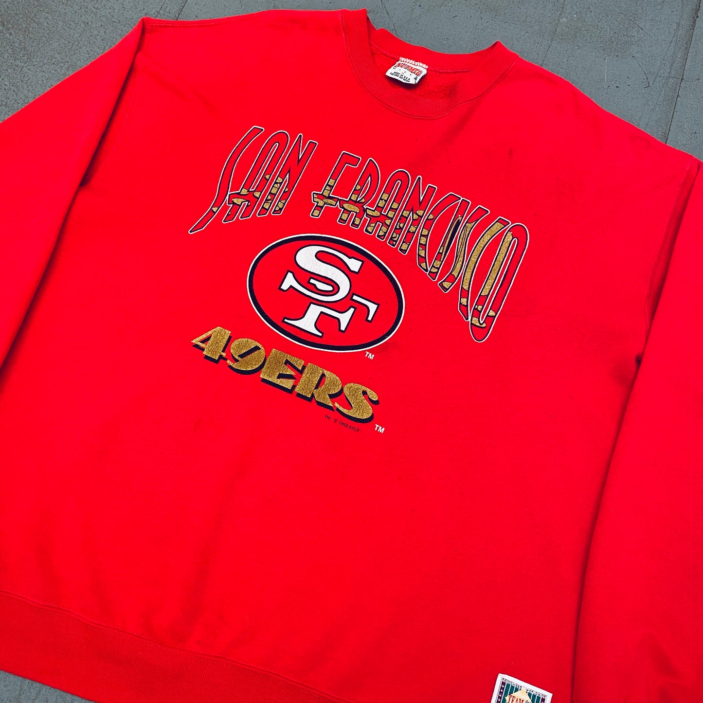 San Francisco 49ers: 1993 Nutmeg Mills Graphic Spellout Sweat (XL)