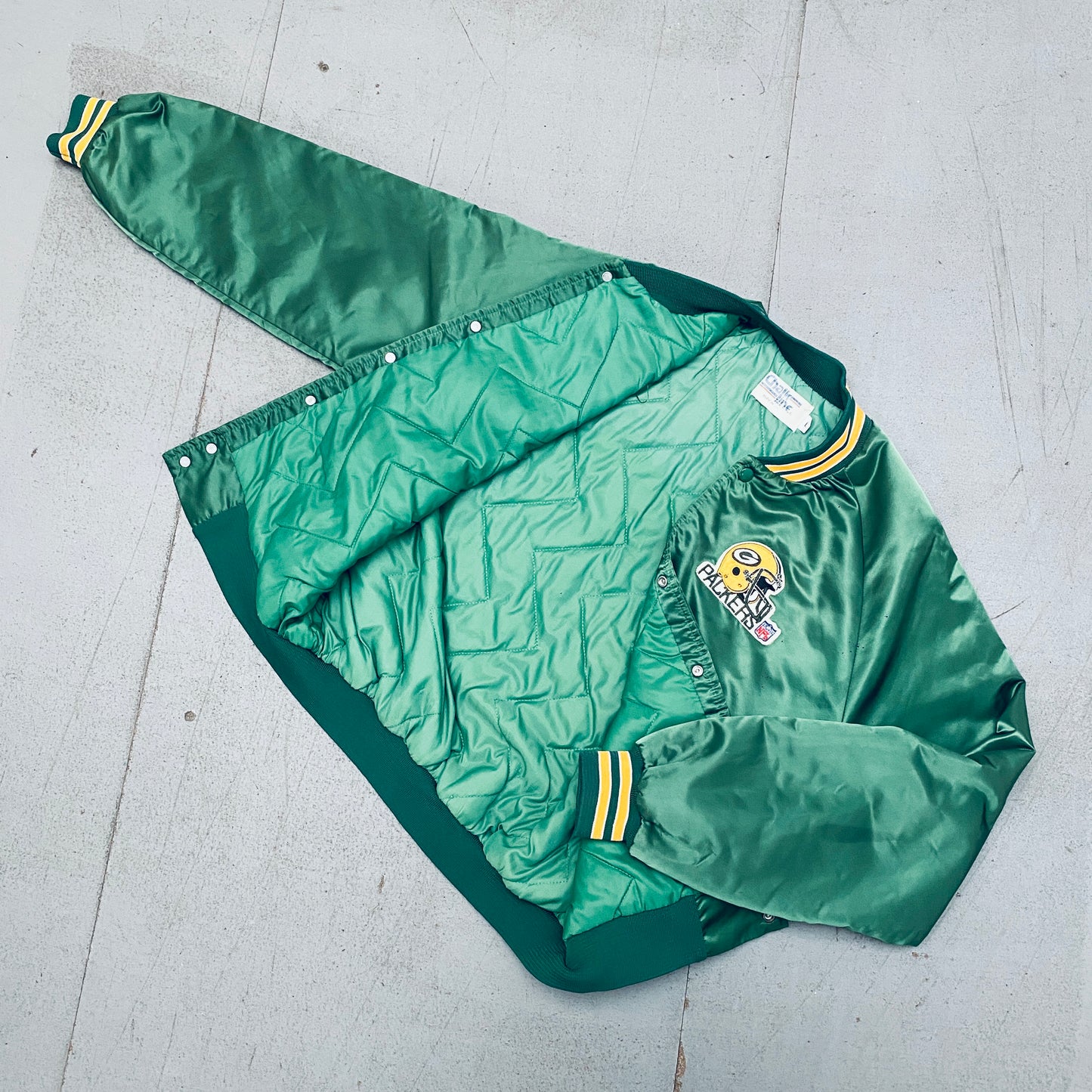 Green Bay Packers: 1990's Chalk Line Satin Bomber Jacket (L)