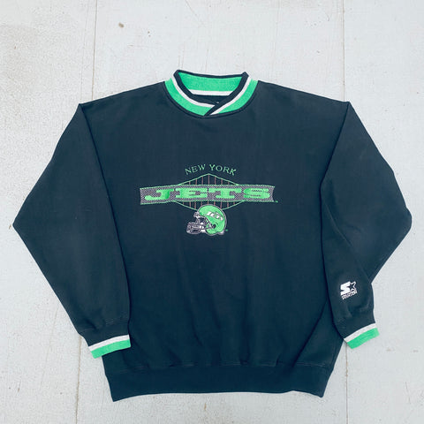 New York Jets: 1990's Embroiderd Spellout Starter Sweat (L/XL)