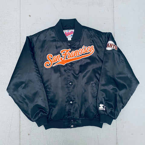 San Francisco Giants: 1990's Satin Stitched Script Spellout Diamond Collection Starter Bomber Jacket (S)