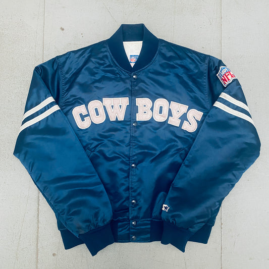 Dallas Cowboys: 1980's Satin Stitched Spellout Starter Bomber Jacket (L)