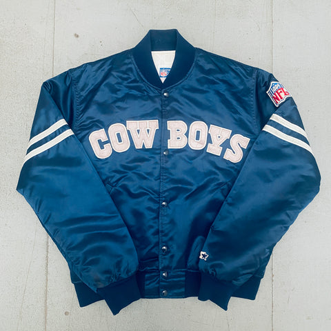Dallas Cowboys: 1980's Satin Stitched Spellout Starter Bomber Jacket (L)