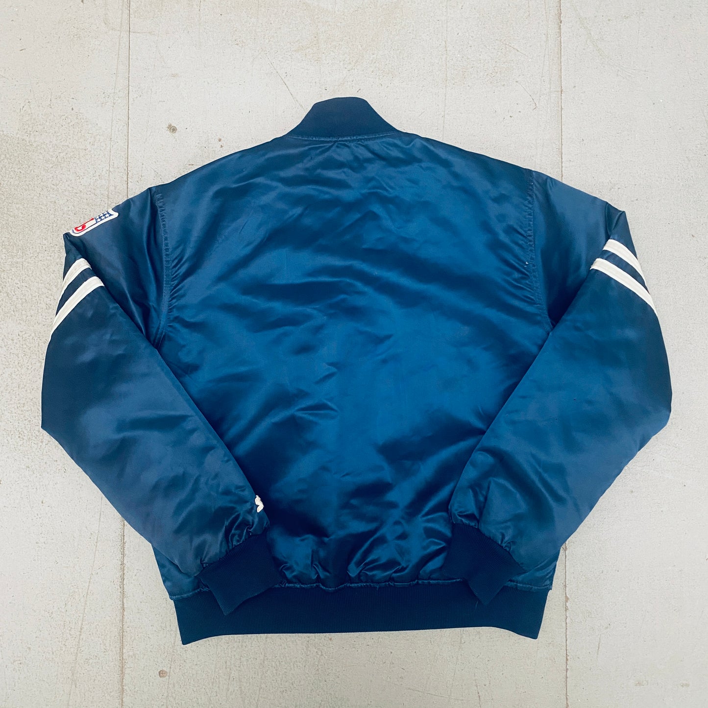 Dallas Cowboys: 1980's Satin Stitched Spellout Starter Bomber Jacket (L)