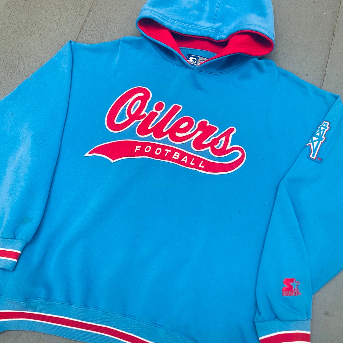 Houston Oilers: 1990's Stitched Script Spellout Starter Hoodie (XL)