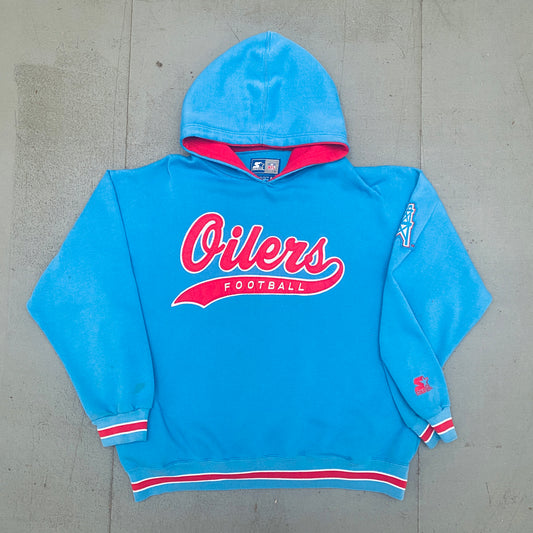 Houston Oilers: 1990's Stitched Script Spellout Starter Hoodie (XL)