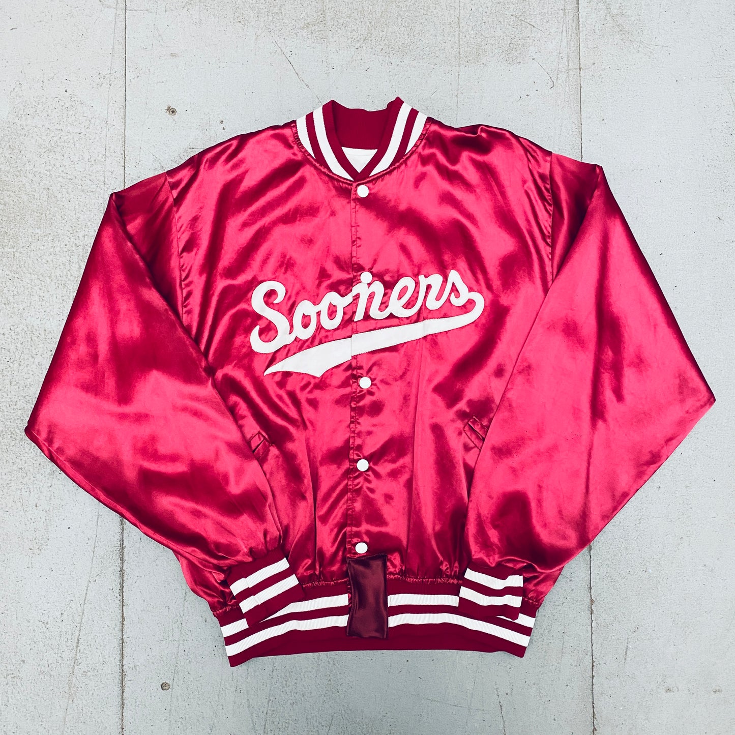 Oklahoma Sooners: 1980's Satin Stitched Spellout Bomber Jacket (L)