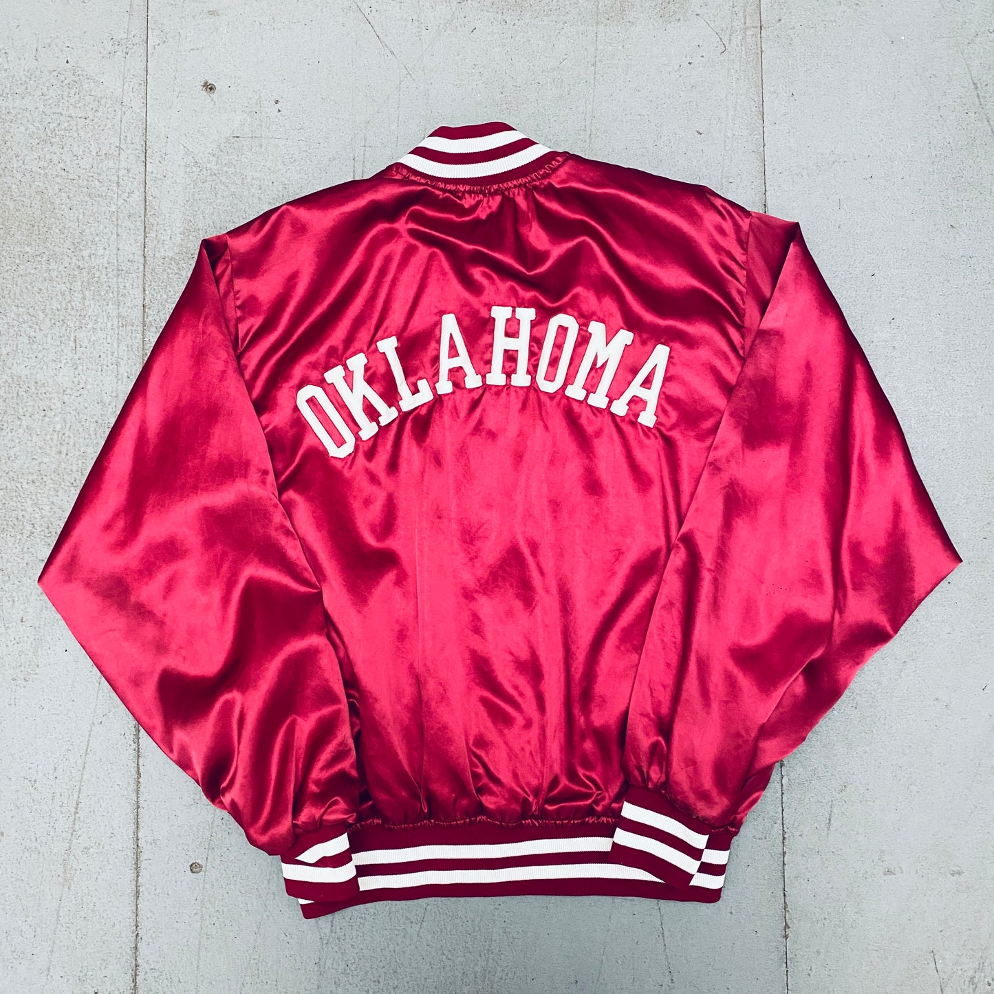 Oklahoma Sooners: 1980's Satin Stitched Spellout Bomber Jacket (L)