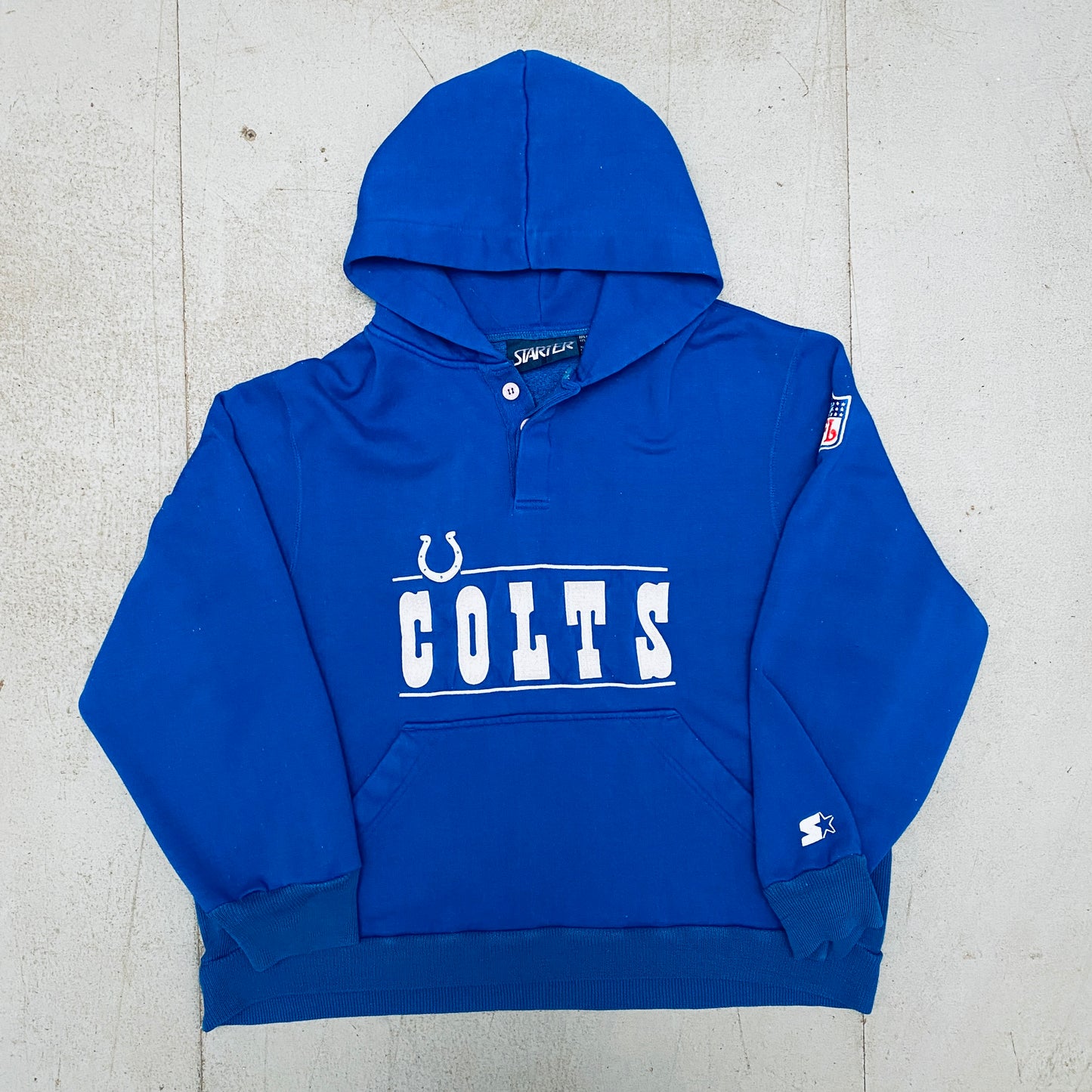 Indianapolis Colts: 1980's Embroidered Spellout Starter Hoodie (L)