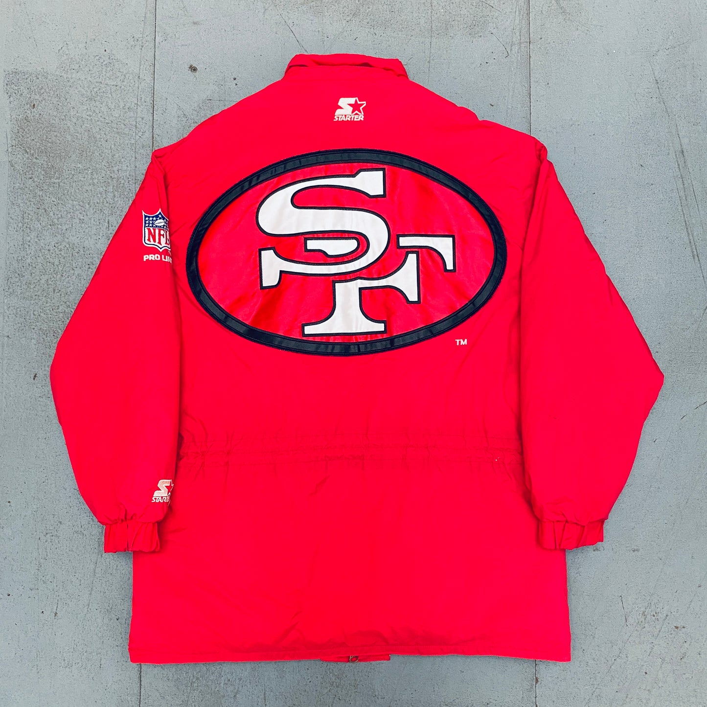 San Francisco 49ers: 1990's HUGE Logo Fullzip Proline Starter Trench Coat (L)