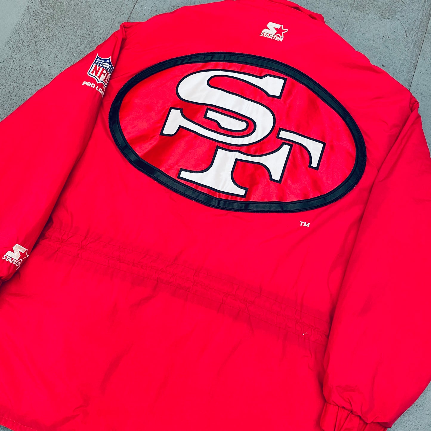 San Francisco 49ers: 1990's HUGE Logo Fullzip Proline Starter Trench Coat (L)