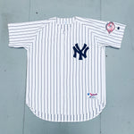 New York Yankees: Jason Giambi 2003 White Pinstripe Russell Athletic Stitched Jersey w/ 100th Anniversary Patch (L/XL)