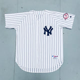 New York Yankees: Jason Giambi 2003 White Pinstripe Russell Athletic Stitched Jersey w/ 100th Anniversary Patch (L/XL)
