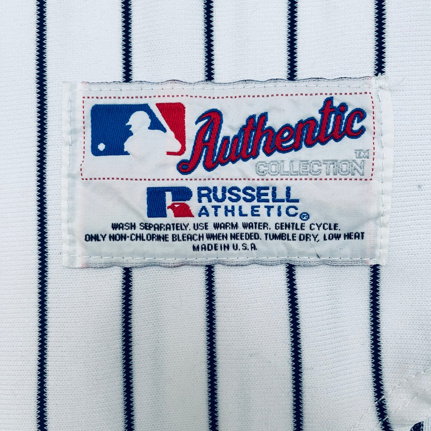 New York Yankees: Jason Giambi 2003 White Pinstripe Russell Athletic Stitched Jersey w/ 100th Anniversary Patch (L/XL)