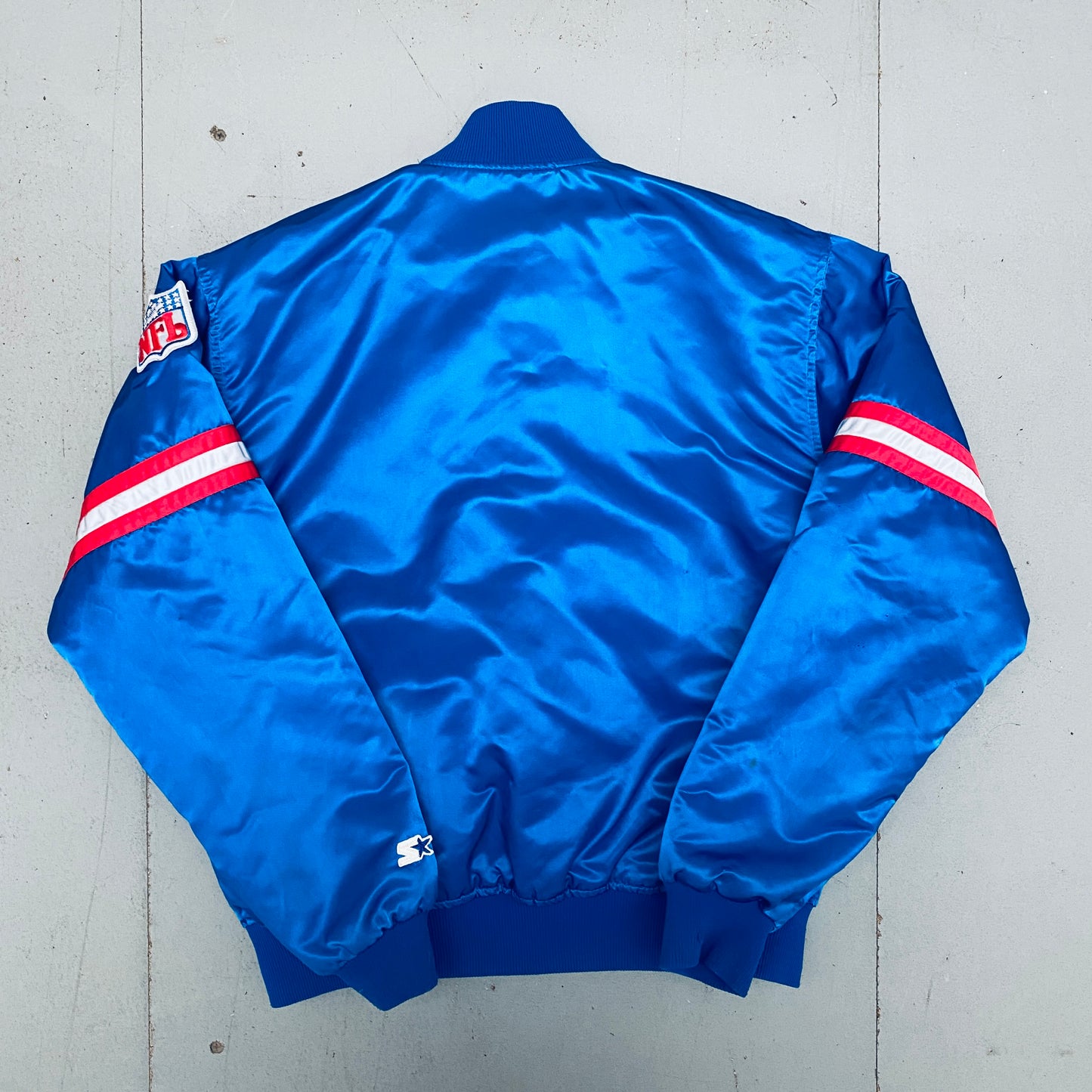 New York Giants: 1980's Satin Spellout Starter Bomber Jacket (L)