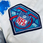 Detroit Lions: 1994 Pro Player HUGE Graffiti Spellout Fullzip Trench Coat w/ 75th Anniversary Patch (L)