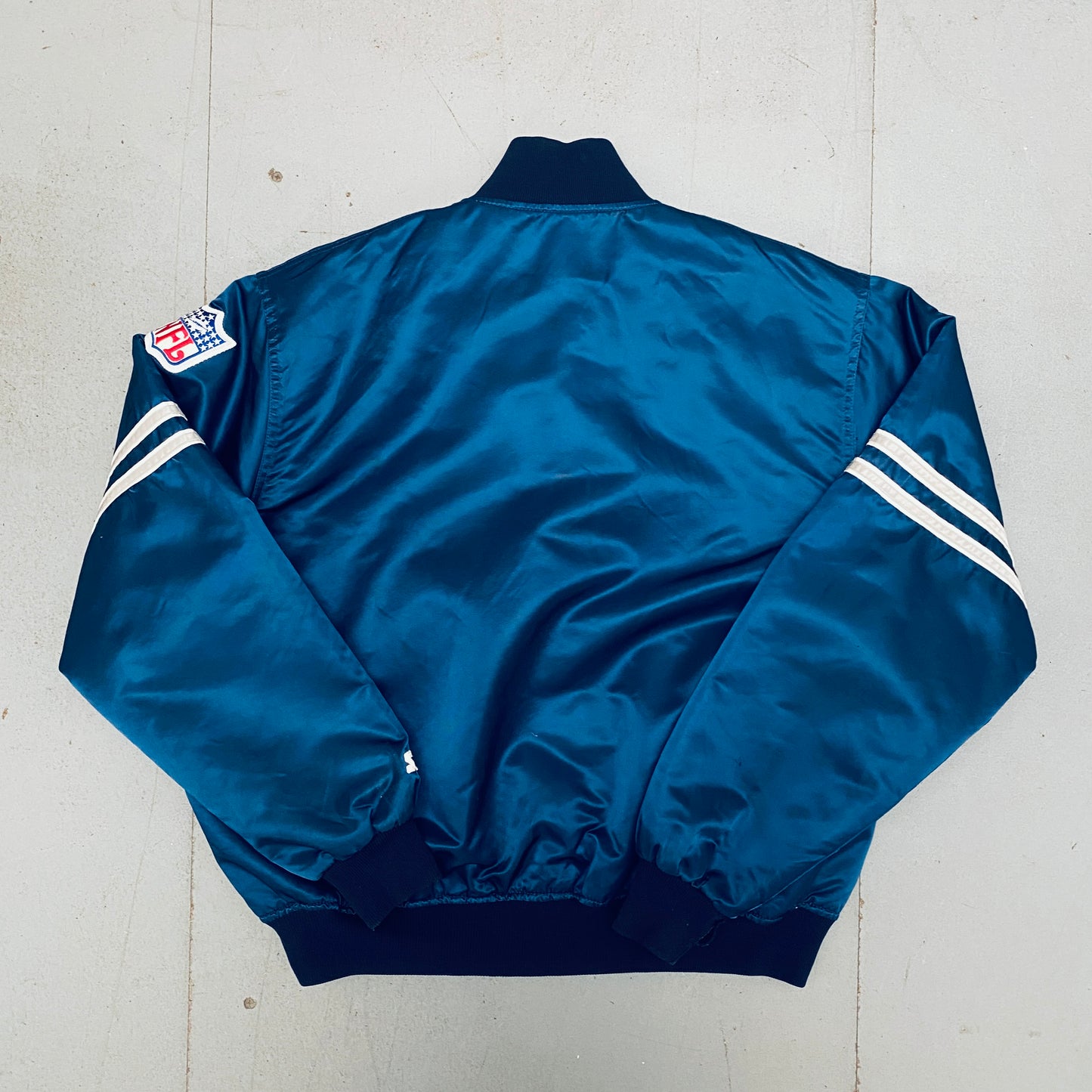 Dallas Cowboys: 1980's Satin Stitched Spellout Proline Starter Bomber Jacket (XL/XXL)