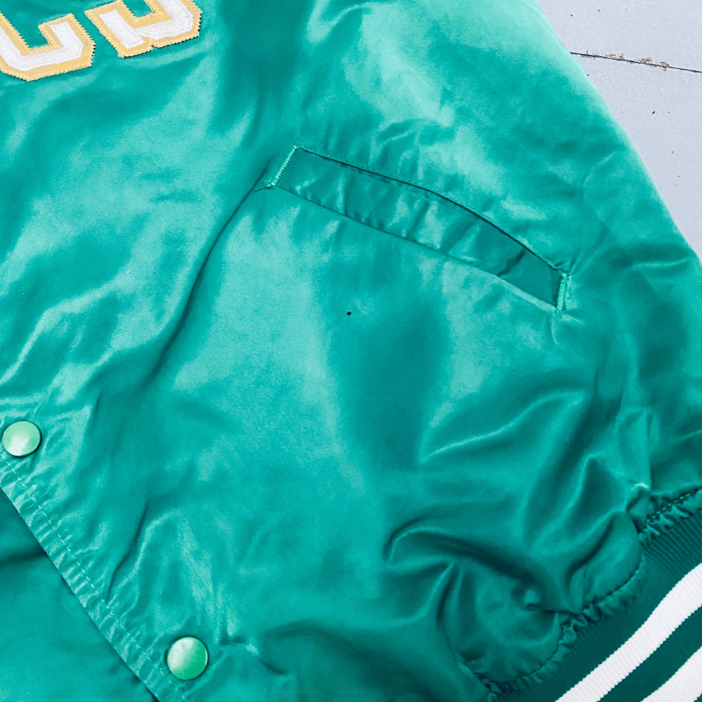 Boston Celtics: 1980's Satin Stitched Spellout NBA Authentics Starter Bomber Jacket (XL)