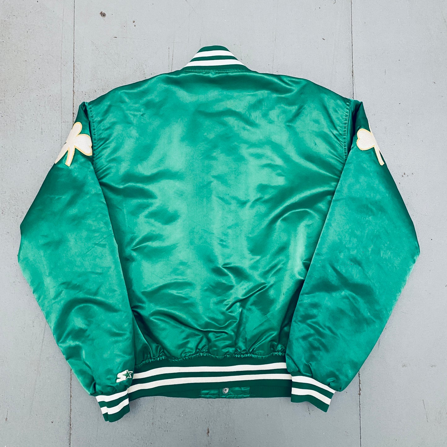 Boston Celtics: 1980's Satin Stitched Spellout NBA Authentics Starter Bomber Jacket (XL)