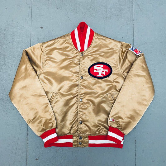 San Francisco 49ers: 1980's Satin Stitched Reverse Spellout Proline Starter Bomber Jacket (M)