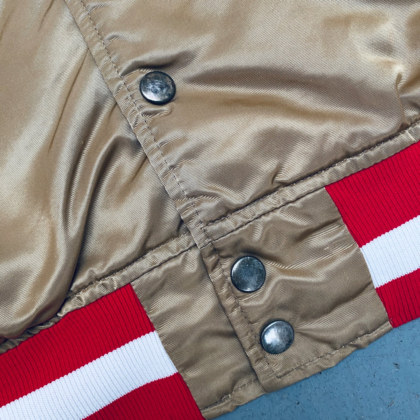 San Francisco 49ers: 1980's Satin Stitched Reverse Spellout Proline Starter Bomber Jacket (M)