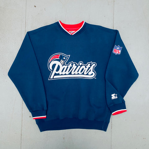 New England Patriots: 1990's Embroidered Wordmark Spellout Starter Sweat (L)