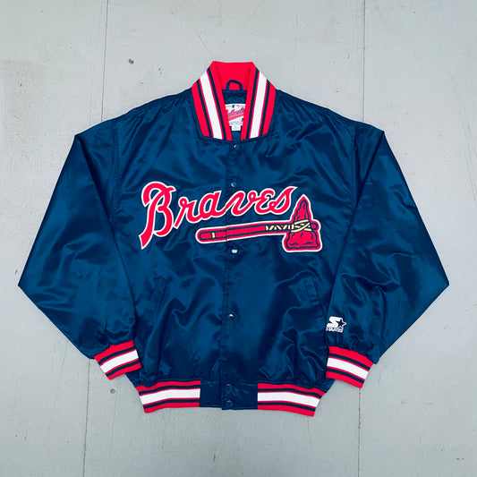 Atlanta Braves: 1990's Satin Stitched Spellout Diamond Collection Lightweight Starter Bomber Jacket (L/XL)