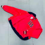 Chicago Bulls: 1980's Satin Stitched Spellout NBA Authentics Starter Bomber Jacket (L)