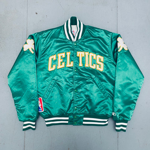 Boston Celtics: 1980's Satin Stitched Spellout NBA Authentics Starter Bomber Jacket (M)