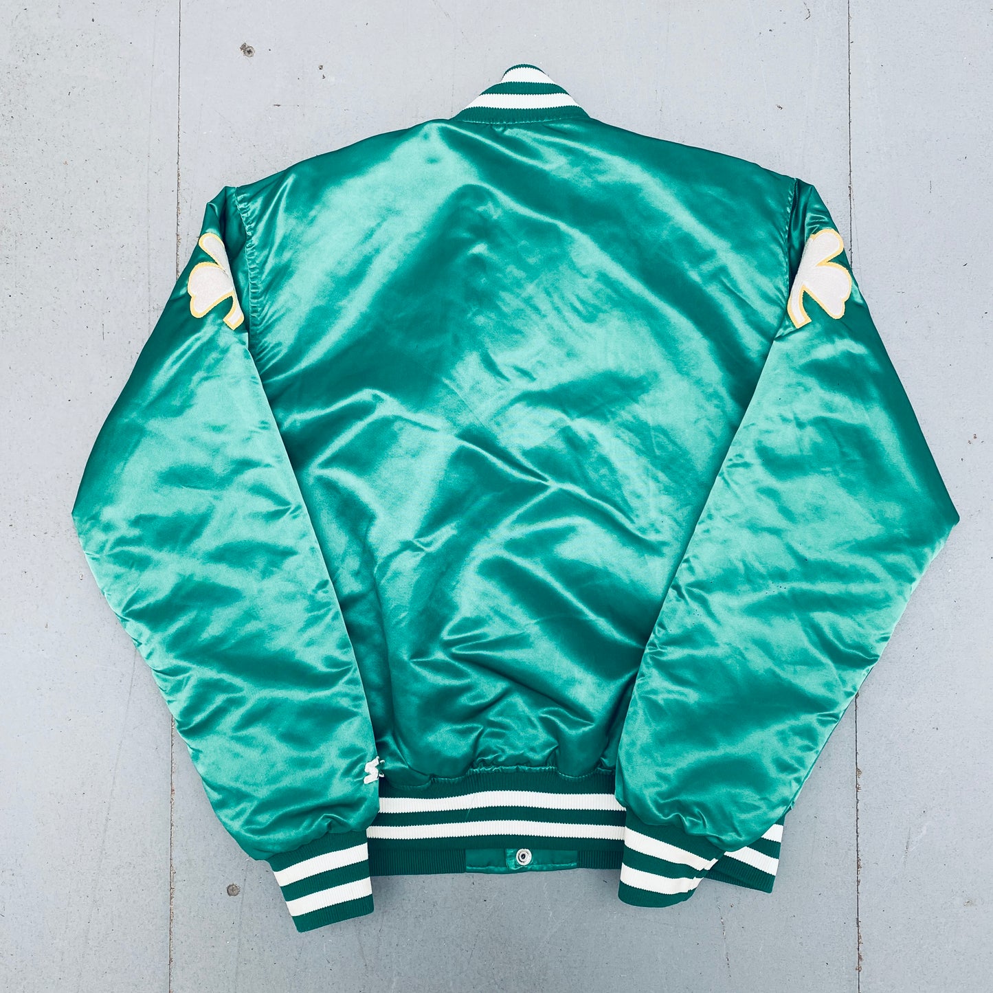 Boston Celtics: 1980's Satin Stitched Spellout NBA Authentics Starter Bomber Jacket (M)