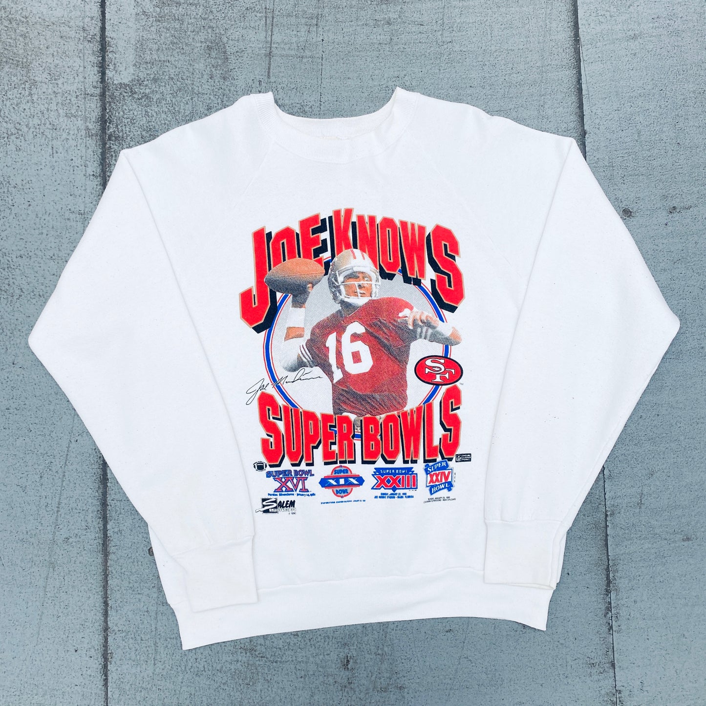 San Francisco 49ers: 1990 Salem Sportswear Joe Knows Super Bowls Sweat (M)