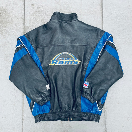 St. Louis Rams: 1990's Blackout Leather Proline Fullzip Starter Bomber Jacket (L)