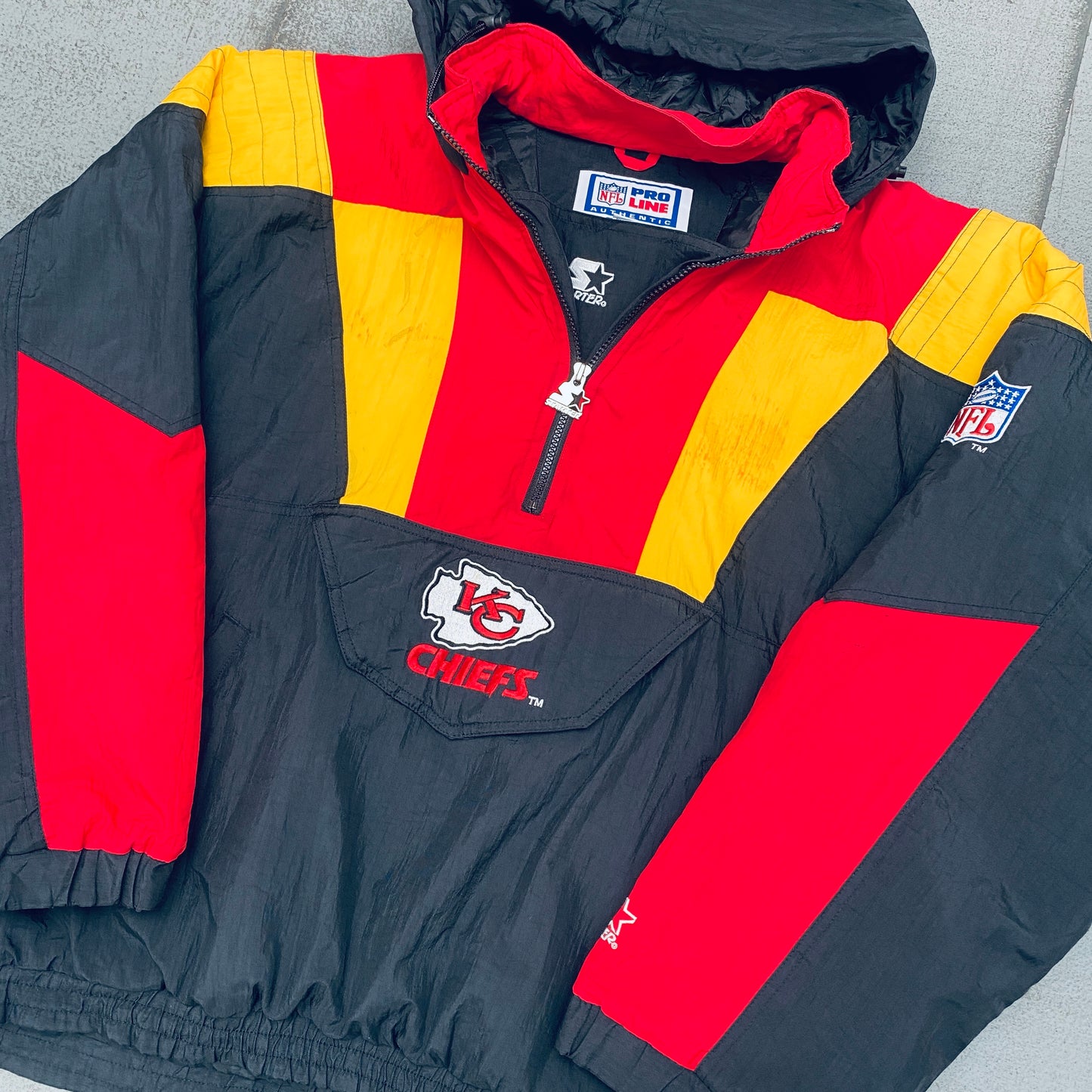 Kansas City Chiefs: 1990's Blackout 1/4 Zip Proline Starter Breakaway Jacket (XL)