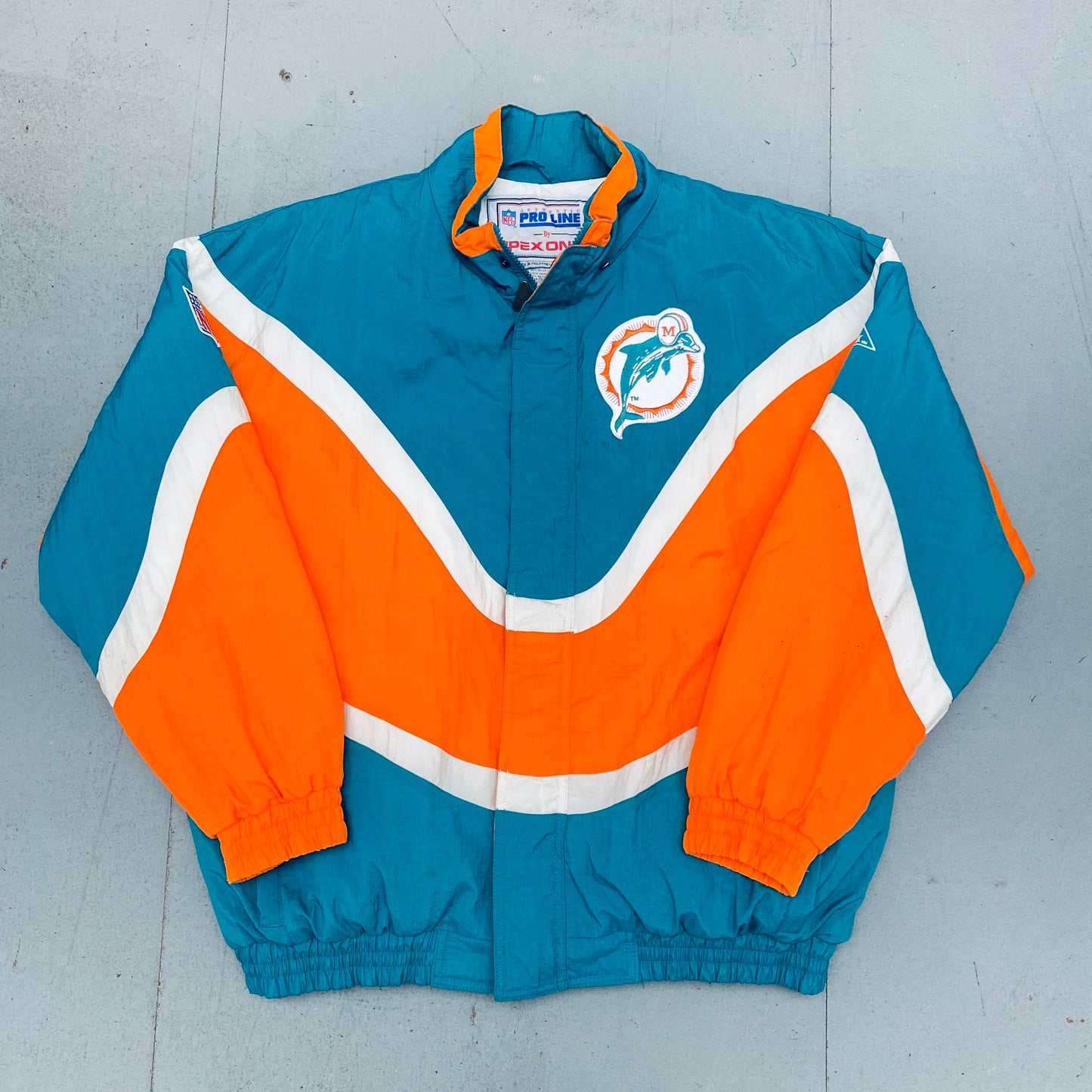 Miami Dolphins: 1990's Apex One "Ice Cream Man" Wave Fullzip Proline Jacket (L)