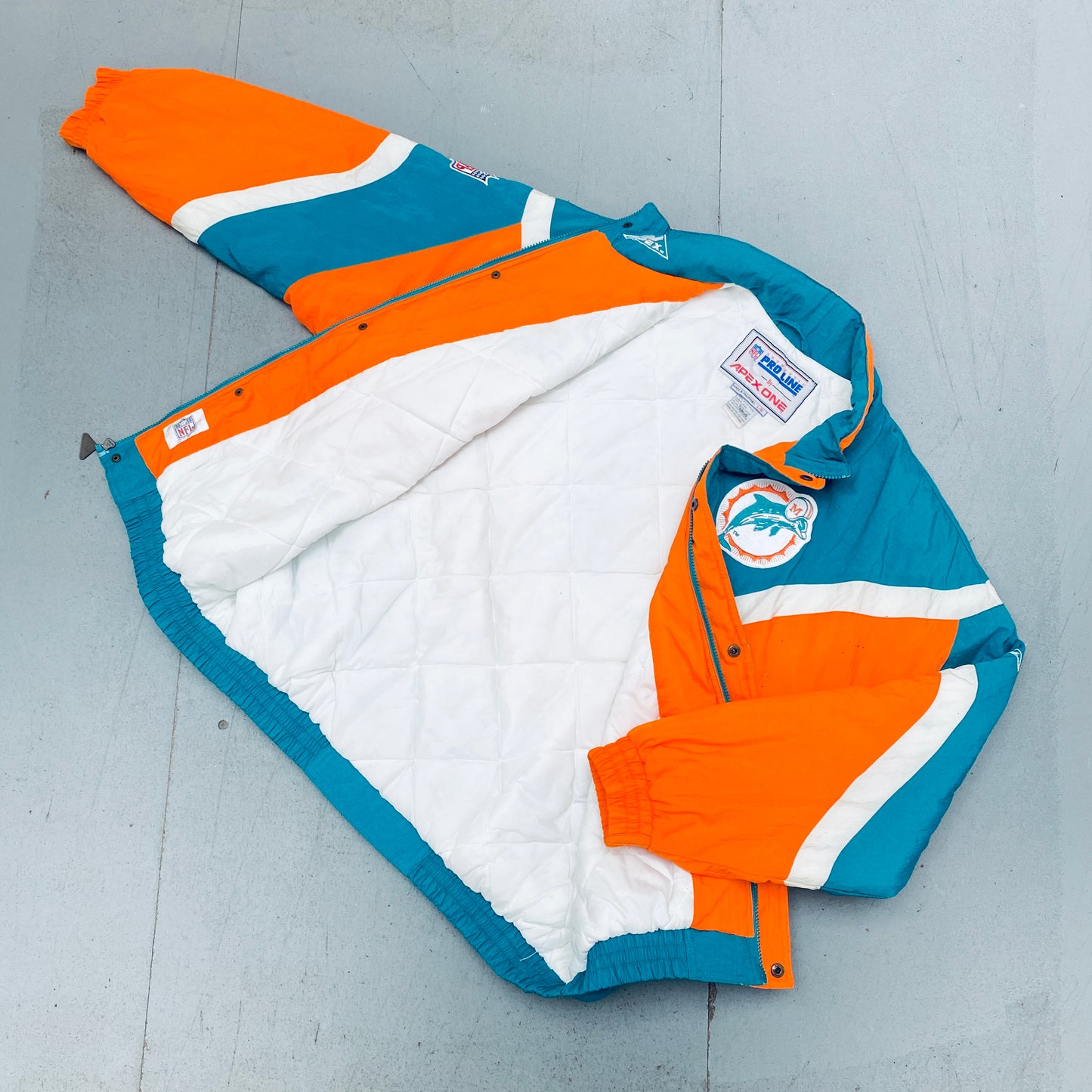 Miami Dolphins: 1990's Apex One "Ice Cream Man" Wave Fullzip Proline Jacket (L)