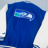 Seattle Seahawks: 1990's Puma Leather Sleeve Woollen Varsity Jacket (XL)